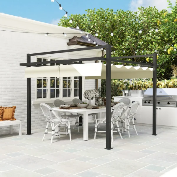 OutSunny 10’x10′ Aluminium High Pergola with Retractable Roof - Grey/Khaki - Image 5