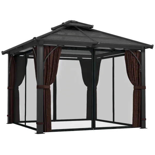 OutSunny 10'x10′ Hardtop Metal Gazebo Canopy with Double Polycarbonate Roof - Brown - Image 3