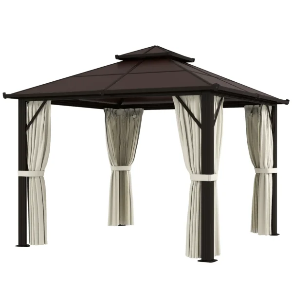 OutSunny 10'x10′ Hardtop Metal Gazebo with UPF30+ Double Polycarbonate Roof -  Beige