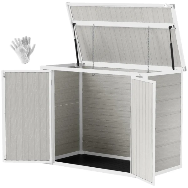 Outsunny Plastic Double Bin Storage Unit -  Light Grey - Image 5