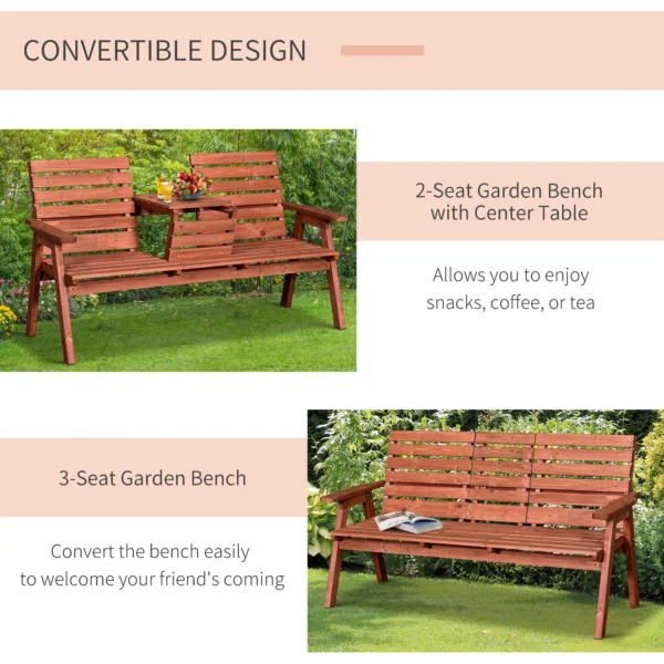 Outsunny Fir Wood Convertible 2 to 3 Seater Timber Garden Bench - Image 3