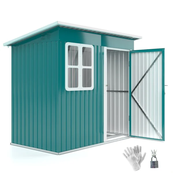 Outsunny 7ft x 4ft Metal Pent Garden Shed with Foundation Grid - Green - Image 3