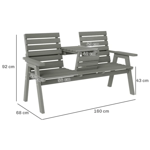 Outsunny Fir Wood Convertible 2 to 3 Seater Timber Garden Bench - Grey - Image 3