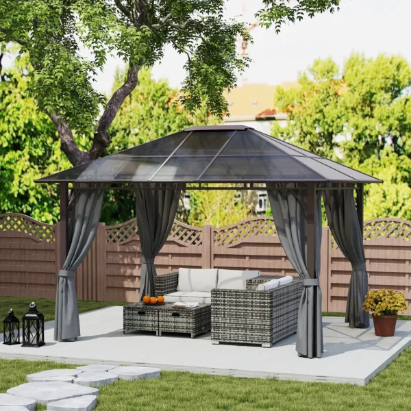 OutSunny 12'x10′ Hardtop Metal Gazebo with Polycarbonate Roof - Dark Grey (Brown) - Image 6