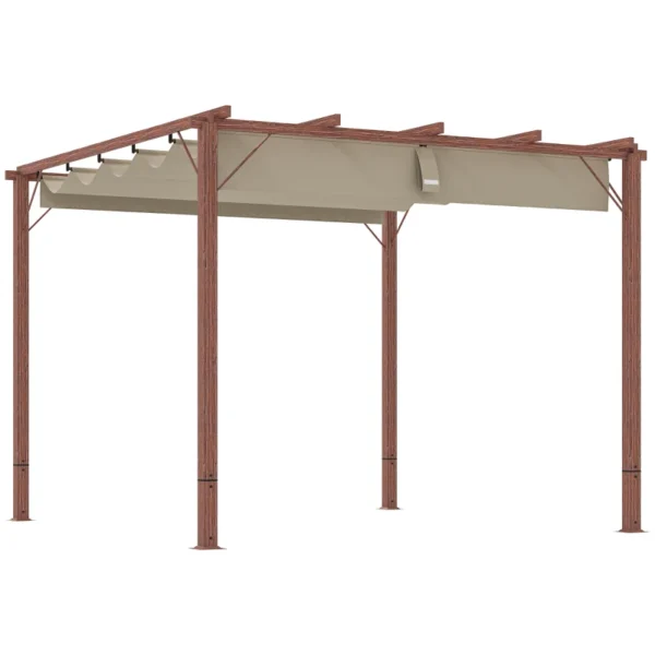 OutSunny 10’x10′ Metal Retractable Roof Pergola - Woodlook - Image 5