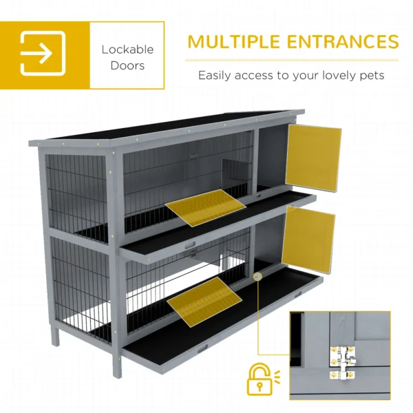 Outsunny PawHut 4ft Double Decker Rabbit Hutch - Grey - Image 4