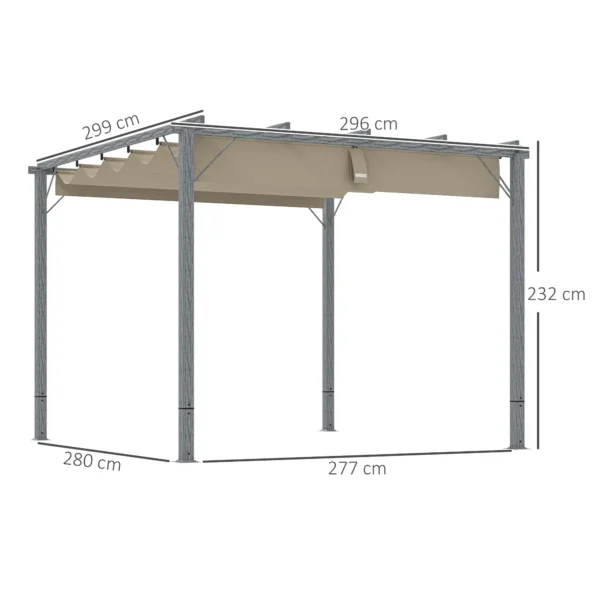 OutSunny 10’x10′ Metal Retractable Roof Pergola - Grey Woodlook - Image 4