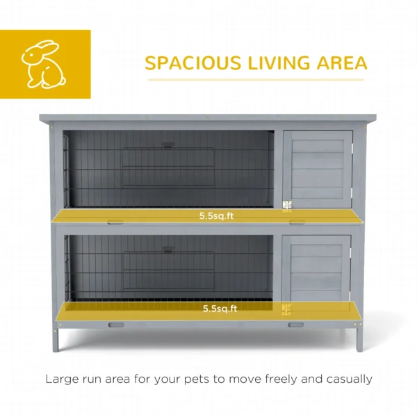 Outsunny PawHut 4ft Double Decker Rabbit Hutch - Grey - Image 6