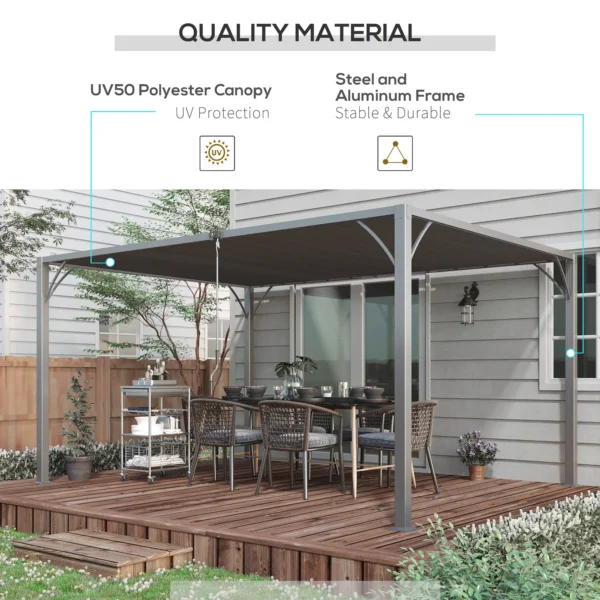 OutSunny 13'x10′ Metal Retractable Pergola - Grey - Image 6