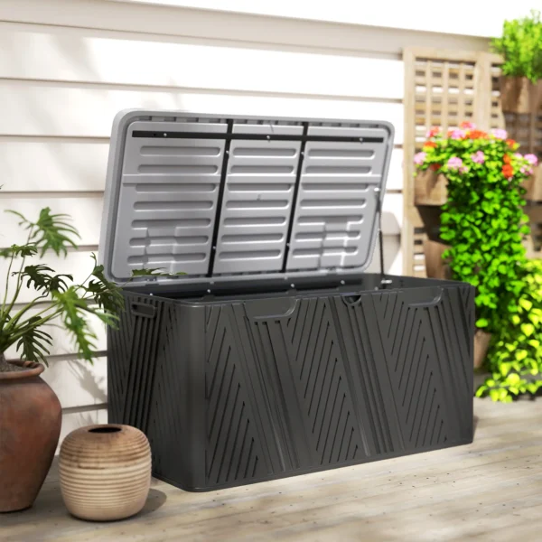 Outsunny 380L Outdoor Plastic Storage Box with Lockable Lid - Black