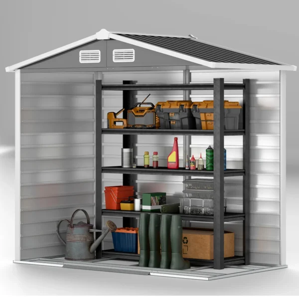 Outsunny 7ft x 4ft Metal Garden Shed with Foundation Grid - Dark Grey - Image 5