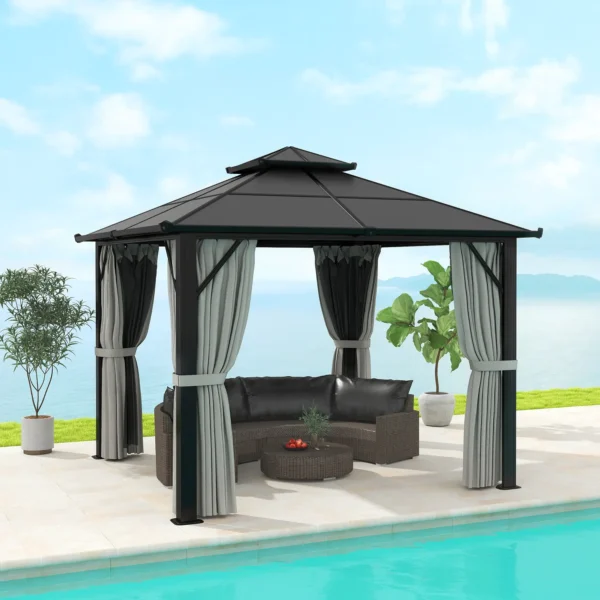 OutSunny 10'x10′ Hardtop Metal Gazebo with UPF30+ Double Polycarbonate Roof -  Grey - Image 5