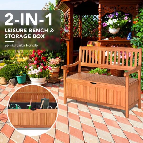 Pro-Tect Wooden Eucalyptus Multifunctional Patio Storage Bench 125 Litres - Image 5