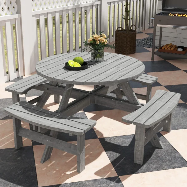 Outsunny 8-Seater Timber Picnic Set -  Grey - Image 7