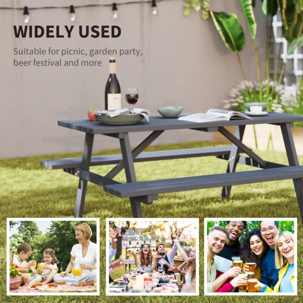 Outsunny 4 Seater Wooden Rectangular Picnic Table - Grey - Image 6