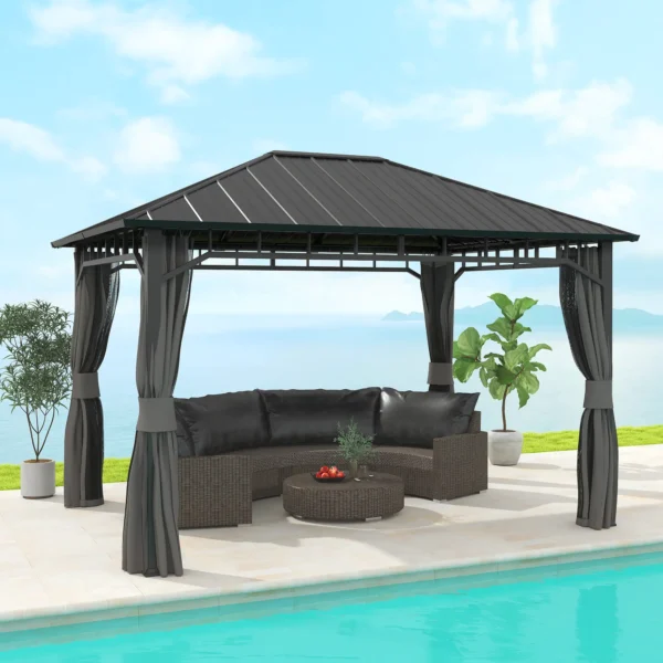 Outsunny 10x13 Hardtop Gazebo with Galvanised Steel Roof and Water Gutter - Dark Grey - Image 7