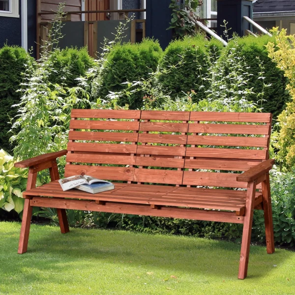 Outsunny Fir Wood Convertible 2 to 3 Seater Timber Garden Bench - Image 9