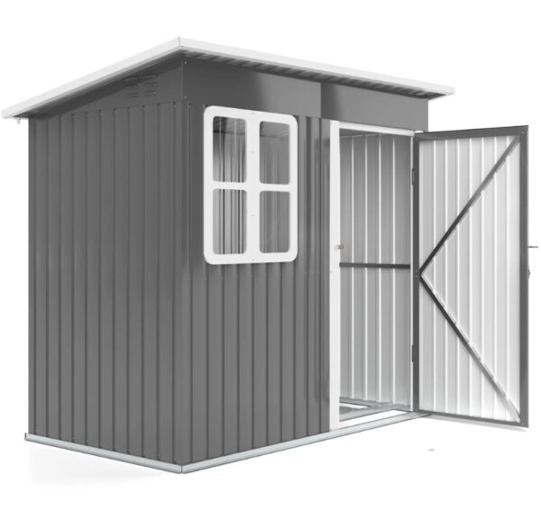 Outsunny 7ft x 4ft Metal Pent Garden Shed with Foundation Grid - Dark Grey