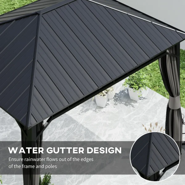 Outsunny 10x13 Hardtop Gazebo with Galvanised Steel Roof and Water Gutter - Dark Grey - Image 8