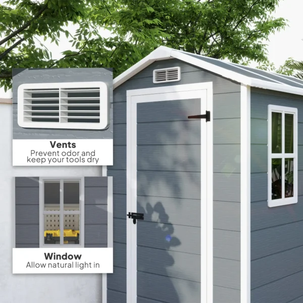 Outsunny 4'x6' Plastic Garden Storage Shed with Window - Grey - Image 9