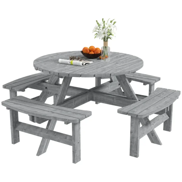 Outsunny 8-Seater Timber Picnic Set -  Grey - Image 8