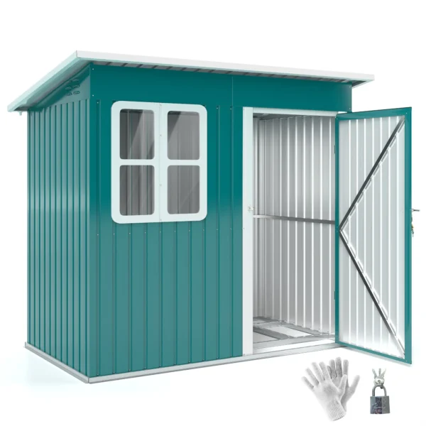 Outsunny 7ft x 4ft Metal Pent Garden Shed with Foundation Grid - Green - Image 8