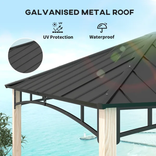 Outsunny 10x10 Hardtop Gazebo with Galvanised Metal Roof - Wood Grain Black - Image 10