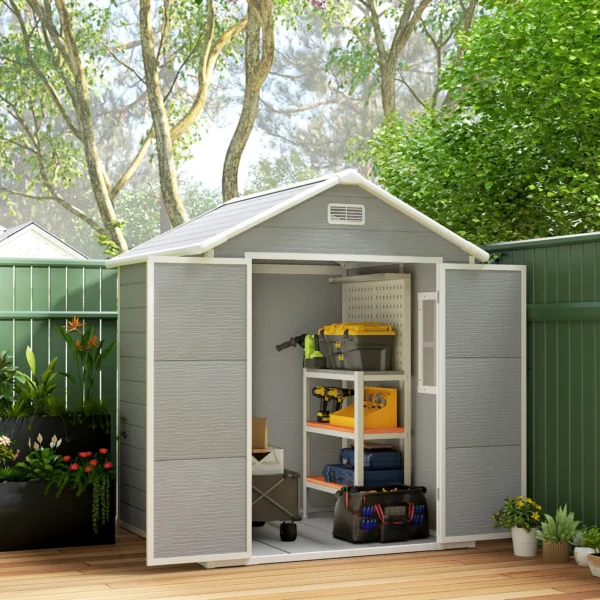 Outsunny 6'x5' Plastic Garden Storage Shed - Dark Grey - Image 10