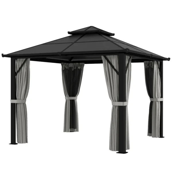 OutSunny 10'x10′ Hardtop Metal Gazebo with UPF30+ Double Polycarbonate Roof -  Grey