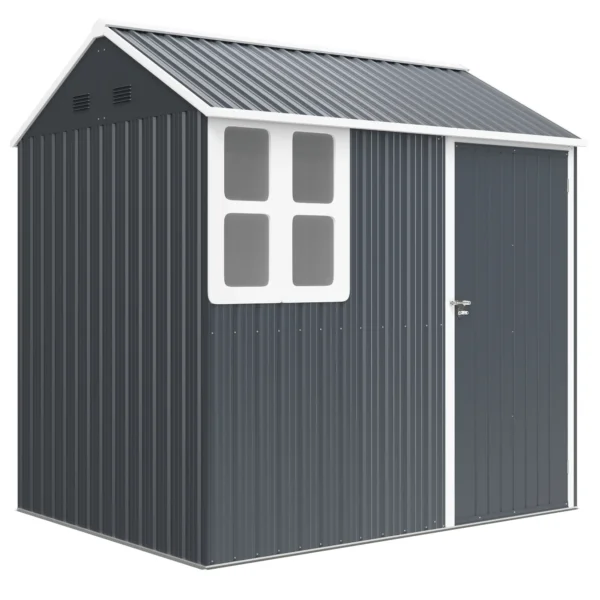 Outsunny 7ft x 6ft Metal Garden Shed with Window - Dark Grey - Image 11