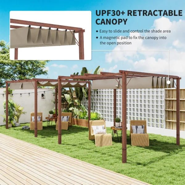 OutSunny 10’x10′ Metal Retractable Roof Pergola - Woodlook - Image 9