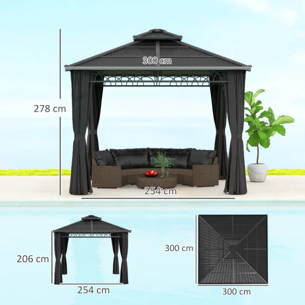 OutSunny 10'x10′ Hardtop Metal Gazebo Canopy with Galvanised Steel Frame - Dark Grey - Image 10