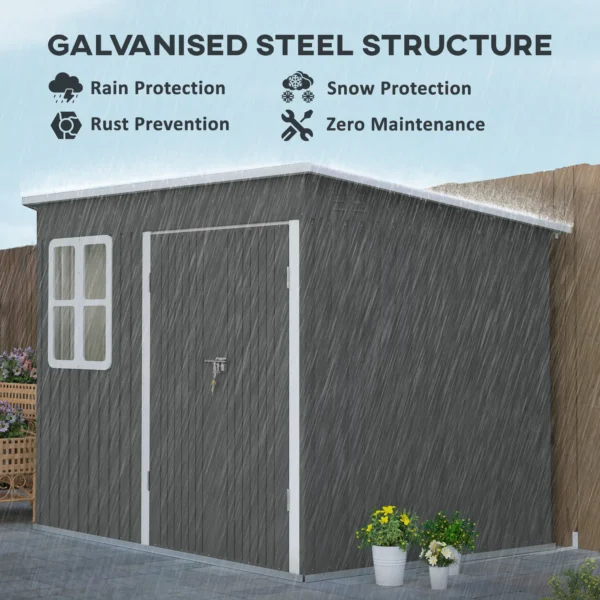 Outsunny 8.5ft x 6ft Metal Pent Garden Shed with Foundation Grid - Dark Grey - Image 9