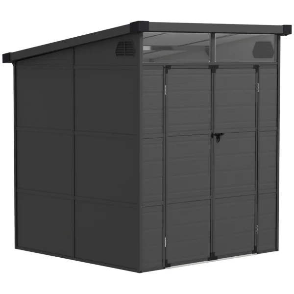 Outsunny 6x6 Plastic Pent Shed with Skylight - Dark Grey