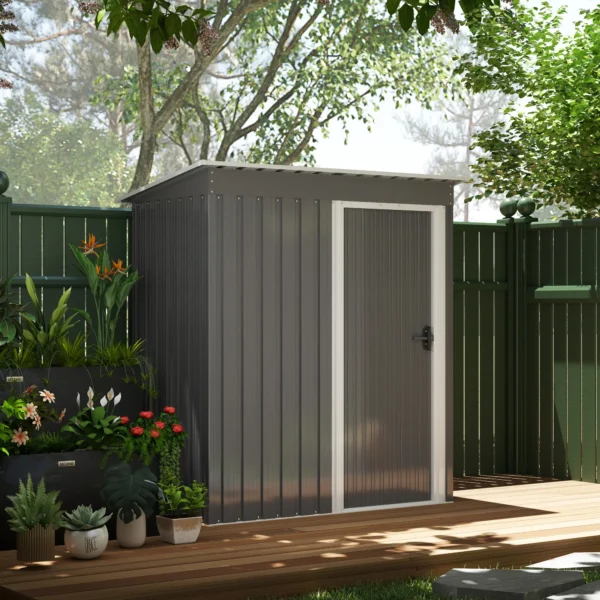 Outsunny 5'x3' Metal Storage Shed - Light Grey - Image 12