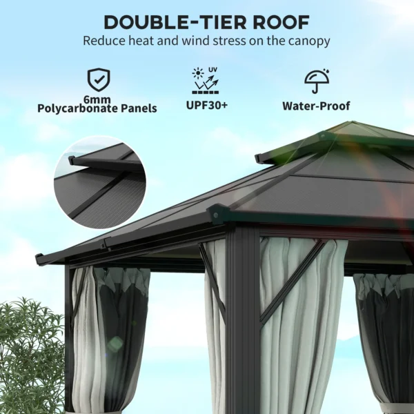 OutSunny 10'x10′ Hardtop Metal Gazebo with UPF30+ Double Polycarbonate Roof -  Grey - Image 11