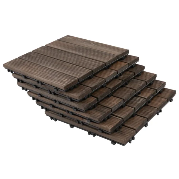 Outsunny Solid Wood Interlocking Decking Tiles  Pack of 27 Dark Brown/Black - Image 11