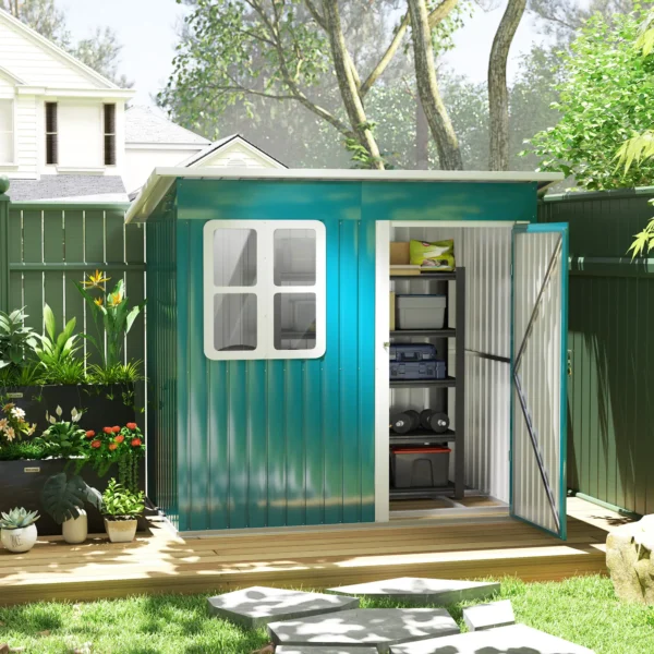 Outsunny 7ft x 4ft Metal Pent Garden Shed with Foundation Grid - Green - Image 11