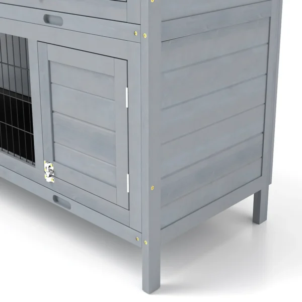 Outsunny PawHut 4ft Double Decker Rabbit Hutch - Grey - Image 3