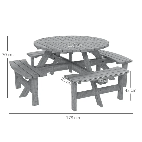 Outsunny 8-Seater Timber Picnic Set -  Grey - Image 5