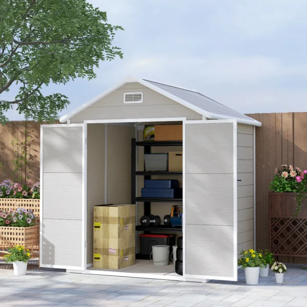 Outsunny 6'x5' Plastic Garden Storage Shed - Light Grey - Image 3