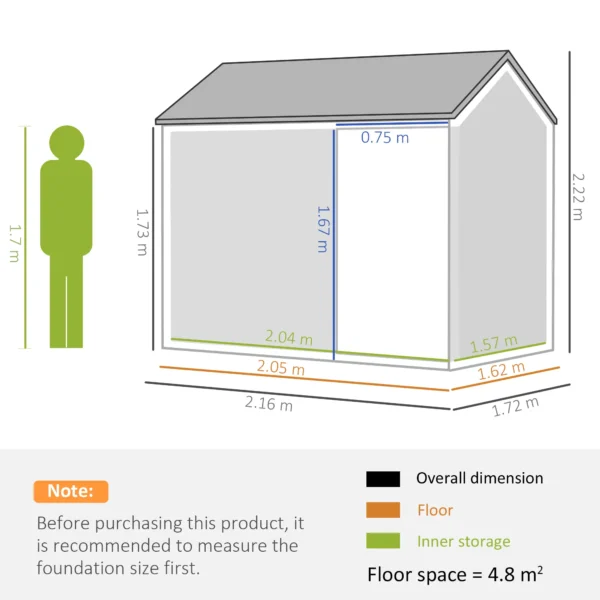 Outsunny 7ft x 6ft Metal Garden Shed with Window - Dark Grey - Image 5