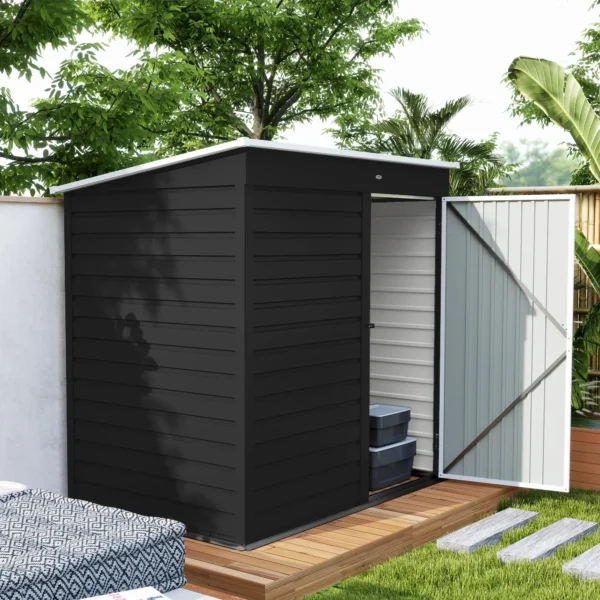 Outsunny 6ft x 4ft Metal Outdoor Tool Storage Shed with Lockable Door - Dark Grey & White - Image 4