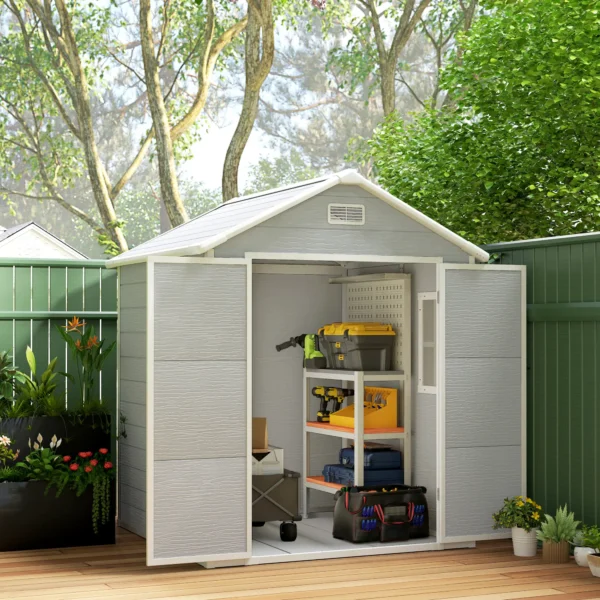 Outsunny 6'x5' Plastic Garden Storage Shed - Light Grey - Image 4