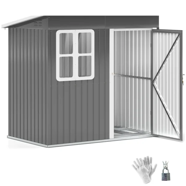 Outsunny 7ft x 4ft Metal Pent Garden Shed with Foundation Grid - Dark Grey - Image 10