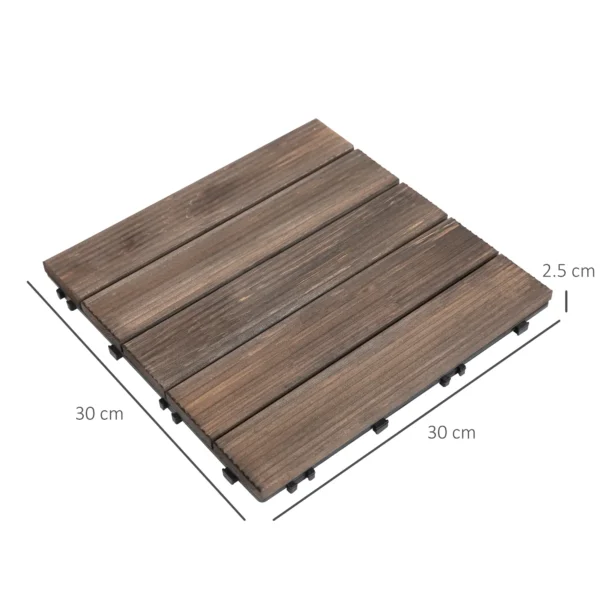 Outsunny Solid Wood Interlocking Decking Tiles  Pack of 27 Dark Brown/Black - Image 4