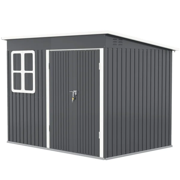 Outsunny 8.5ft x 6ft Metal Pent Garden Shed with Foundation Grid - Dark Grey