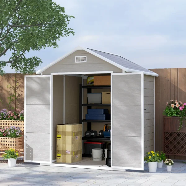 Outsunny 6'x5' Plastic Garden Storage Shed - Dark Grey - Image 4