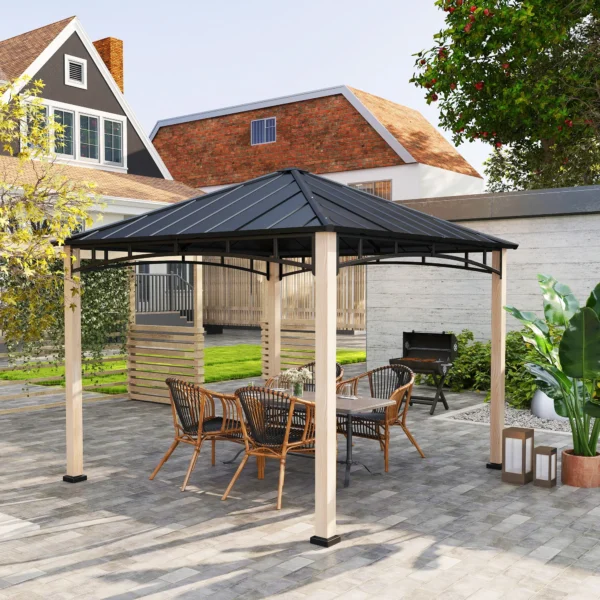 Outsunny 10x10 Hardtop Gazebo with Galvanised Metal Roof - Wood Grain Black - Image 5