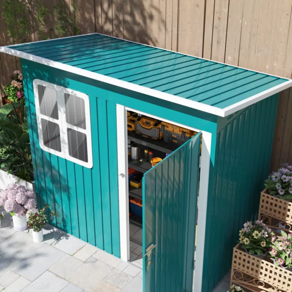 Outsunny 7ft x 4ft Metal Pent Garden Shed with Foundation Grid - Green - Image 7